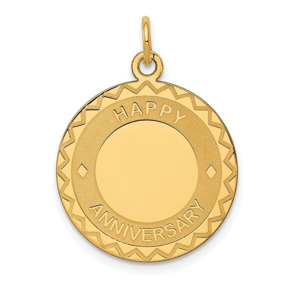 14k Yellow Gold Happy Anniversary Disc Charm or Pendant 19mm